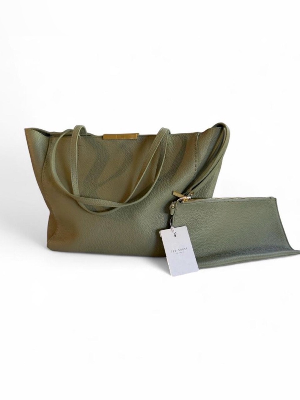 Ted Baker mint Green Pebbled Leather Tote with Zip Pouch